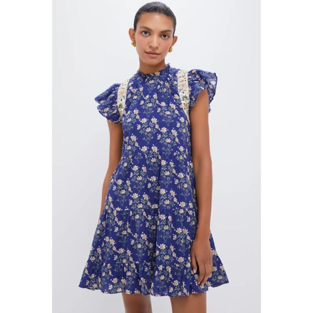 SEA NEW YORK Exclusive Blue Elizabeth Print Mini Flutter Sleeve Dress NWT XS